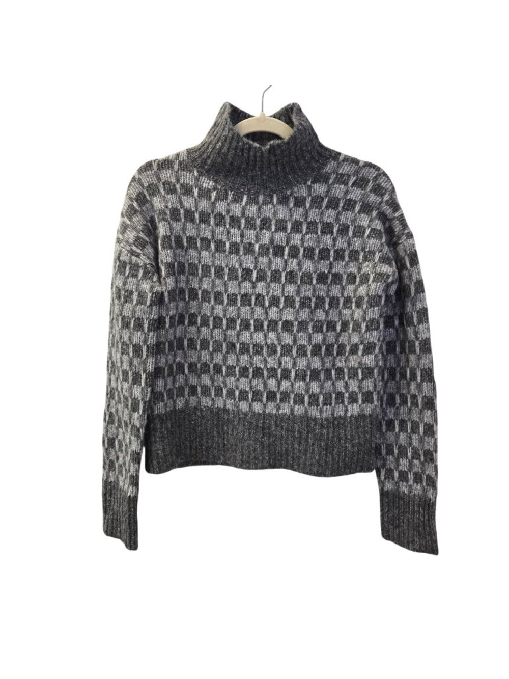 NWT Everlane The Cloud Checkered Oversized Wool Blend Turtleneck Sweater XXS/XS